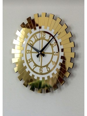 Dekoratif 3D Kabartmalı Beyaz - Gold Latin Rakam Aynalı Pleksi Duvar Saati