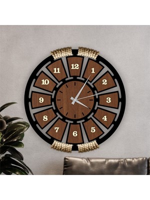 Siyah Halatlı Ahşap Dekoratif Duvar Saati