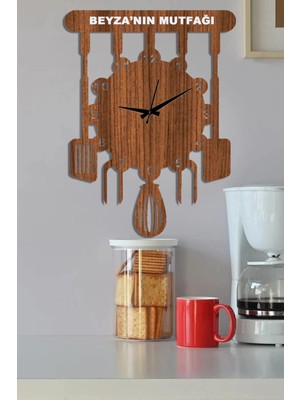 Kişiye Özel Ahşap Dekoratif Mutfak Saati 40CM