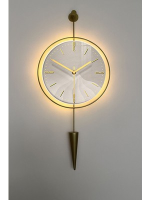 Led'li Masippi Kristal 40X90 cm Gold, Modern Metal, Cam ve Ahşap Tasarım Duvar Saati