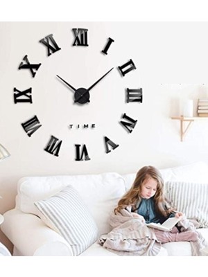 Ahşap Siyah Duvar Saati, Romen 3D Duvar Saati