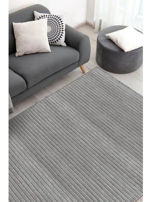 Lidya Gri Pamuk Dokuma Yumuşak Halı | Kaymaz Tabanlı, Kolay Temizlenen ve Modern Tasarımlı Kilim