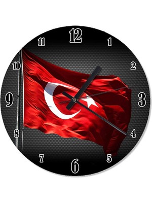 30 cm Çap Türk Bayrağı Duvar Saati