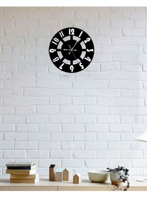 Dekoratif Siyah Lazer Kesim Ahşap Mdf Duvar Saati 30 cm
