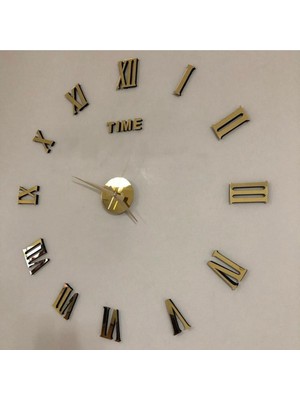 Altın 3D Pleksi Roma Saat 60X90 cm 60 x 90 Modern