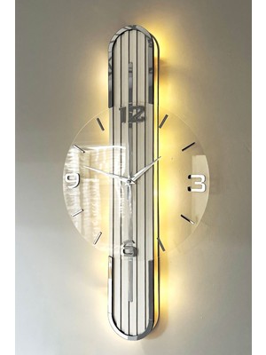 Stylish DESIGN-AYNALI-65CM-PILLI Led-Sessiz Mekanizma- Bey- Bey-Gümüş Tr Rakam