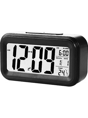 Dijital Alarmlı Masa Saati LED Ekran Pilli Çalar Saat Siyah
