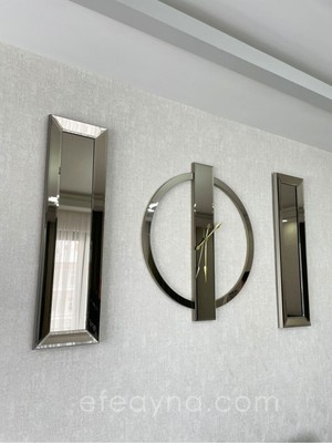 Yüzük-3'lü Bronz Duvar Saati & Yan Ayna Seti