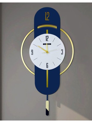 Ultra Sessiz, Gold ve Gümüş Ayrıntılı, Hediye, Salon, Ofis, Dekoratif Duvar Saati D32 Okyanus Mavis