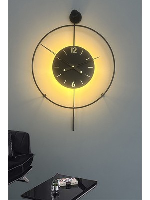 Tiktok LED Time 40 cm Siyah, Kablosuz Pilli Led, Modern Dekoratif Sarkaçlı Metal Duvar Saati