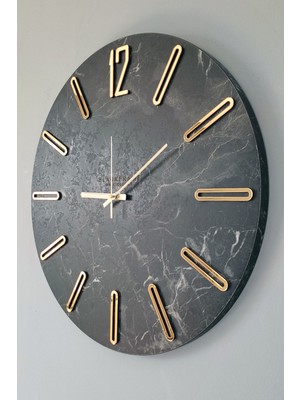 - New Modern Style - Black Marble - 45CM Duvar Saati