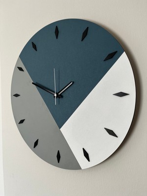 Amorf Design Geometrik Mavi Ahşap Duvar Saati