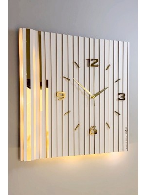 Long Lines Işıklı (Pilli Led) Sessiz Mekanizma 48X48CM Asse Tasarım Modern Duvar Saati Bey-Bey-Sarı