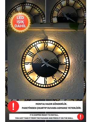 LED Işıklı Modern Mutfak Duvar Saati Sessiz Dekoratif Modern Siyah Ahşap Duvar Saati 40X40CM