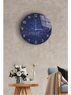 Çap 37 cm Gökyüzü Haritası Dekoratif Cam Saat