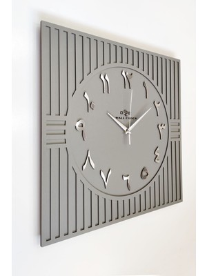 Kare Çizgi Desenli Arapça Rakam Dekoratif Antrasit&gümüş Duvar Saati 50X50CM