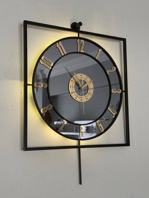 Metal Aynalı Duvar Saati 50X75 cm Büyük Boy Işıklı Gerçek Ayna Duvar Saati Modern Tasarım