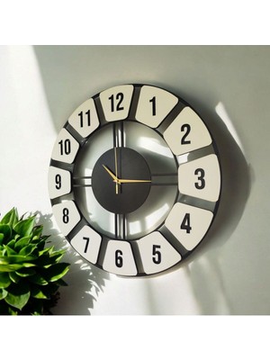 Ahşap Siyah Beyaz Renk Desenli Sayılı Hediyelik Sessiz Duvar Saati 50CM