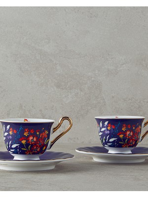 English Home Miranda New Bone China 4 Parça 2 Kişilik Kahve Fincan Takımı 90 ml Lacivert