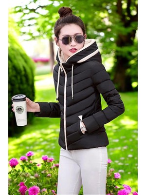 Kışlık Kapüşonlu Kısa Şişme Mont