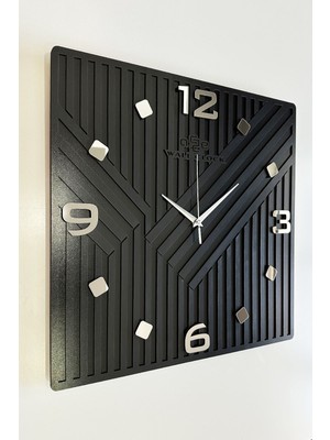 Square Long Pattern Aynalı Kare Çizgili 50X50 Sessiz Mekanizma Duvar Saati