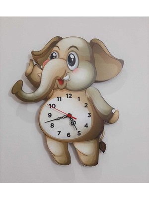 40X40 cm  Fil Model Çocuk Duvar Saati Renkli Eğlenceli Lazer Kesim Uv Baskılı