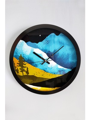 - Minimalist Style - Blue Landspace 29,5cm Gerçek Ön Camlı Duvar Saati