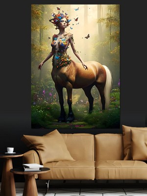Kelebekli Nü At Kadın Dekoratif Kanvas - Mdf Ahşap Tablo