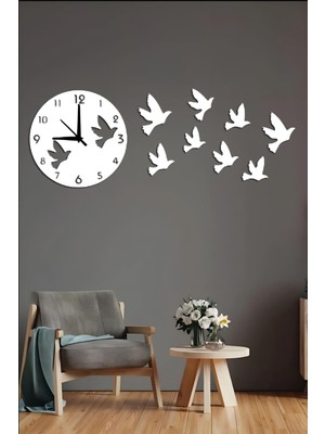 Kuş Tasarımlı Dekoratif Ahşap Duvar Saati 38X38