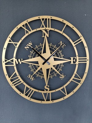 Pusulalı Modern Metal Gold - Altın Duvar Saati 1,5 mm Kalınlık 60 x 60 cm