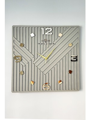Square Long Pattern Aynalı Kare Çizgili 50X50 Sessiz Mekanizma Duvar Saati