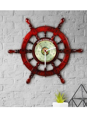 Kişiye Özel Tekne Dümeni Tasarımlı Ahşap Duvar Saati-2