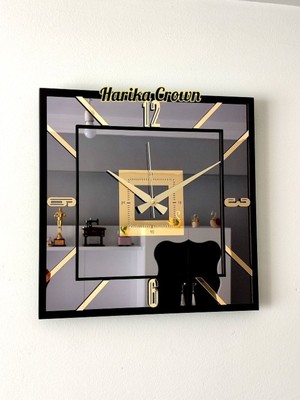 Gerçek Aynalı Dekoratif Kare Duvar Saati (50 Cm)