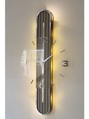 Stylish DESIGN-AYNALI-65CM-PILLI Led-Sessiz Mekanizma- Ant-Ant-Gümüş Tr Rakam