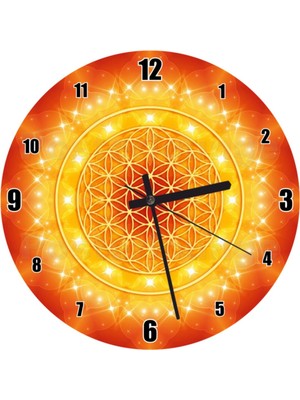 Yaşam Çiçeği Sarı Turuncu Duvar Saati (Çap 30X30 Cm)