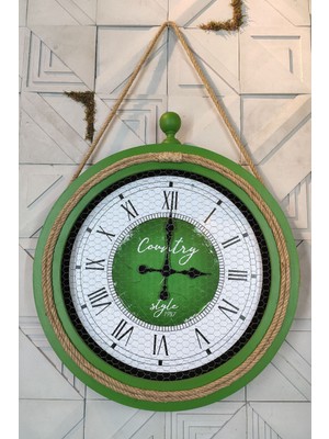 Saatiko Halatlı Ahşap Duvar Saati Yeşil