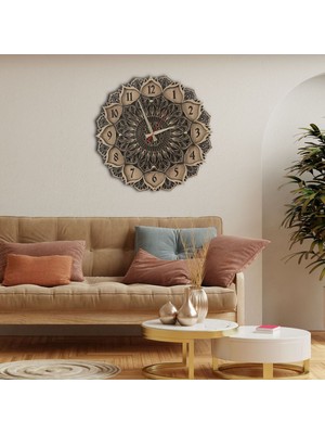 Mandala Duvar Saati, Dekoratif Ahşap Saat, Modern Duvar Saati, Zen Duvar Dekoru