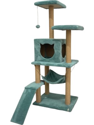 Reyo S9 Kedi Tırmalama Kulesi Platformlu 124 cm Turkuaz