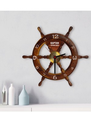 Kişiye Özel Tekne Dümeni Tasarımlı Ahşap Duvar Saati-1