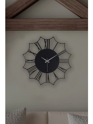 Duvar Saati 50CM Sessiz Mekanizma Siyah Metal Kasa Modern Tasarım - Ela Siyah 50 Mds-50