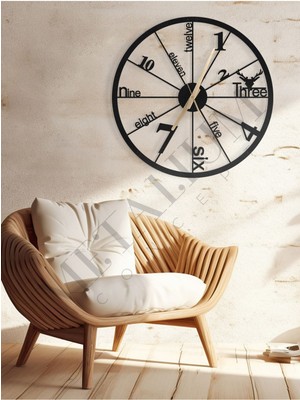 Dekoratif Sessiz Siyah Metal Duvar Saati 45X45CM