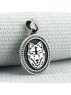 925 Ayar Kurt Motifli Gümüş Kolye Ucu