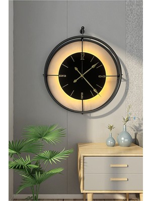 LED Nero La Clock Orta Boy Siyah, Modern Dekoratif Metal Duvar Saati