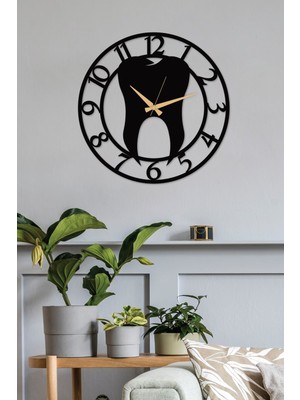 Diş Hekimi Rakamlı Metal Siyah Duvar Saati - Ev / Ofis Saati - Hediye Saat - 50 x 50 cm