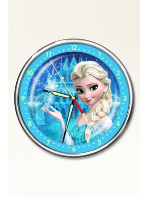 Premium Gece Parlayan Frozen Elsa Çocuk Odası Duvar Saati
