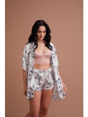 Marpessa Somon Kadın Saten Büstiyer Üçlü Takım