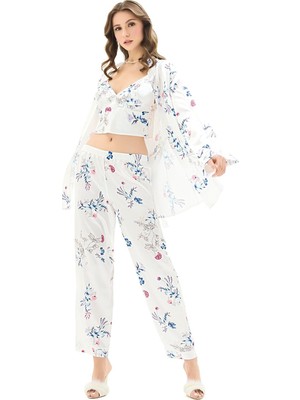 Moongirl Kadın Saten Üçlü Pijama Takım