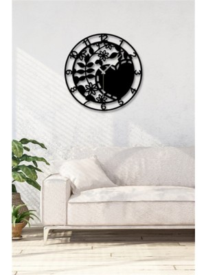 Siyah Ahşap Çiçek ve Kalpli Duvar Saati Salon Oturma Yatak Odası Mutfak Için 38X38CM Duvar Dekoru