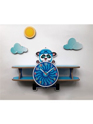 Ahşap Panda Uçak Çocuk Odası Saati