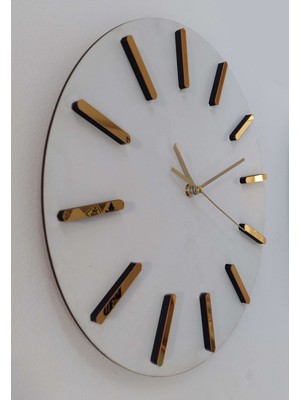Beyaz Gold Ahşap Katmanlı Sessiz Akar  Duvar Saati